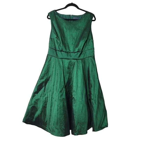 NWT ModCloth Fantastic Taffeta Fit & Flare Dress Sz 16‎ Green Iridescent Retro - Picture 1 of 9